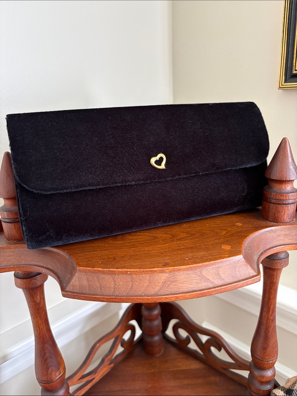 Victoria's Secret Black Velvet Clutch with Gold Heart